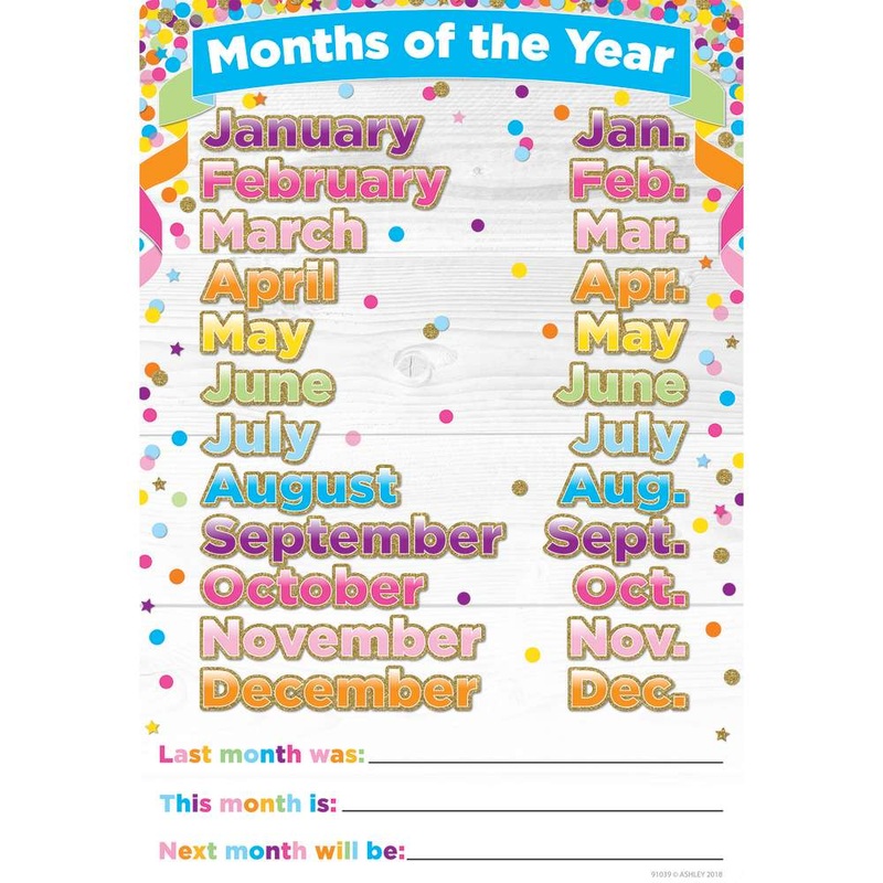 Smart Poly Chars 13″X19″, Confetti Months Of The Year