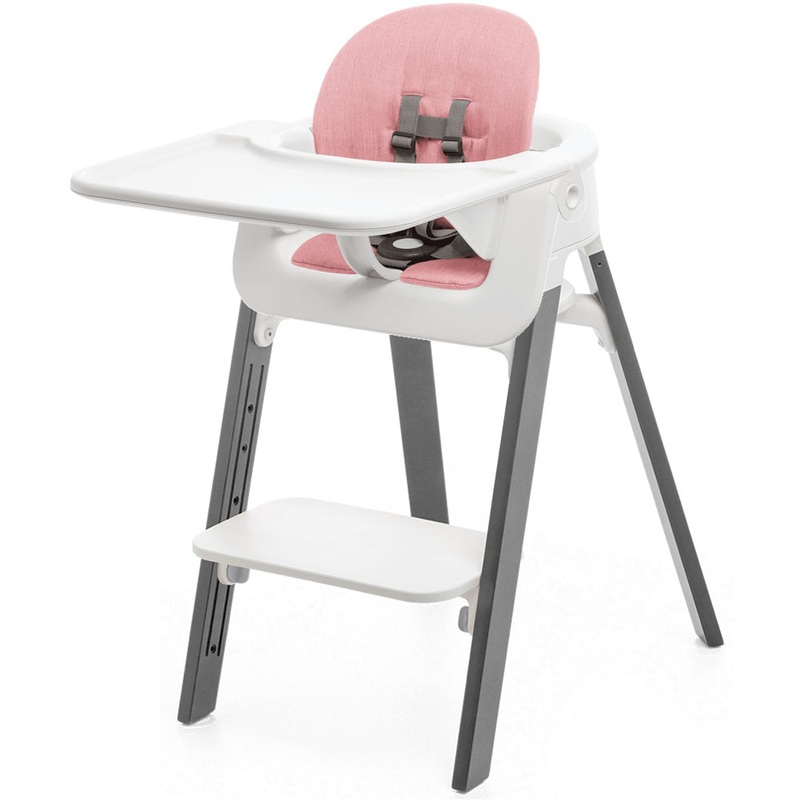 Stokke Steps Complete High Chair with Cushion – White/Storm Grey/Pink