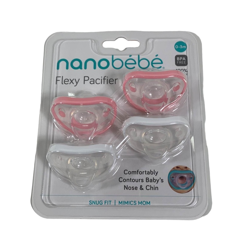 Nanobb Flexy Pacifiers, Pink-White, 4-Pack, 0-3 Months