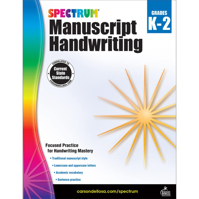 Spectrum Manuscript Handwriting Workbook Grade K-2 Paperback