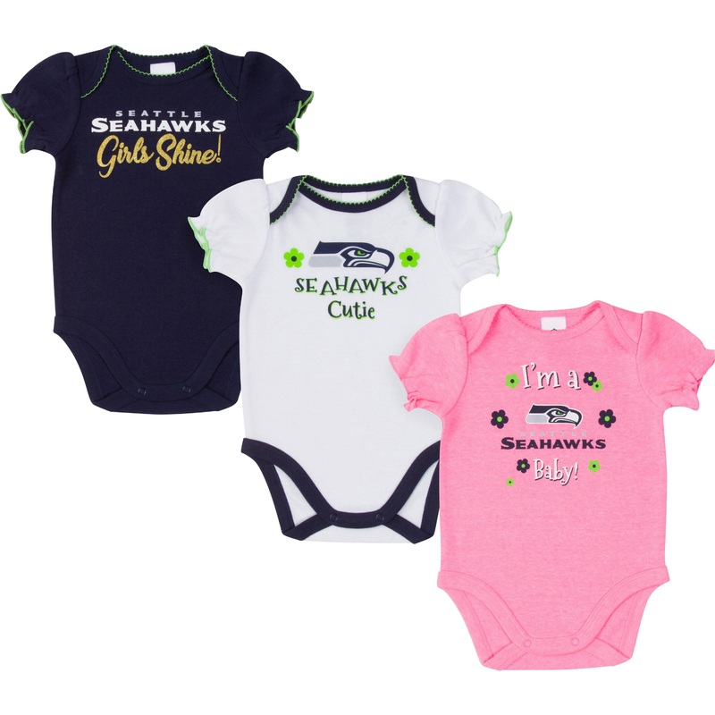 3-Pack Baby Girls Seattle Seahawks Short Sleeve Bodysuits