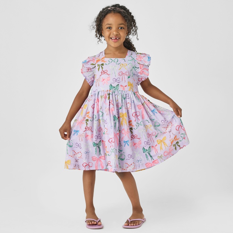 Girl’s Elsie Dress – Lavender Watercolor Bows