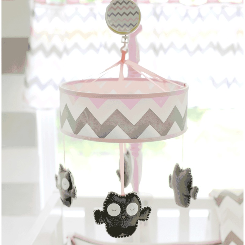 My Baby Sam Chevron Baby Pink Musical Mobile