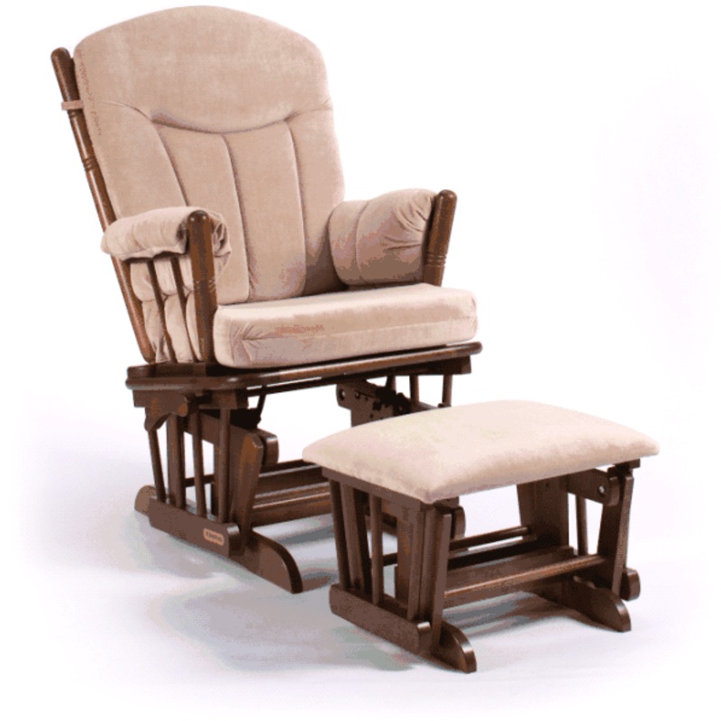 Shermag Multiposition Adjustable Glider and Ottoman Combo in Dark Pine with Beige Micro Suade