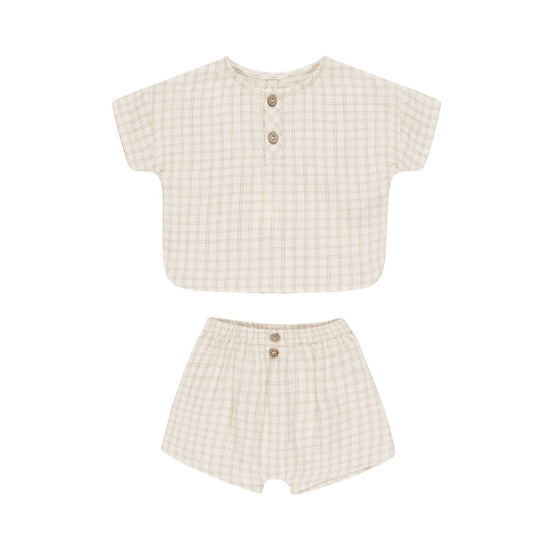 Woven Boxy Top + Short Set – Oat Check