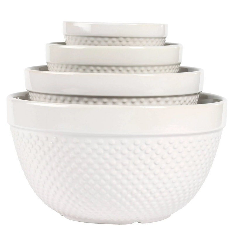 4pc Ceramic Stoneware Hobnail Nesting Mixing Bowl Set