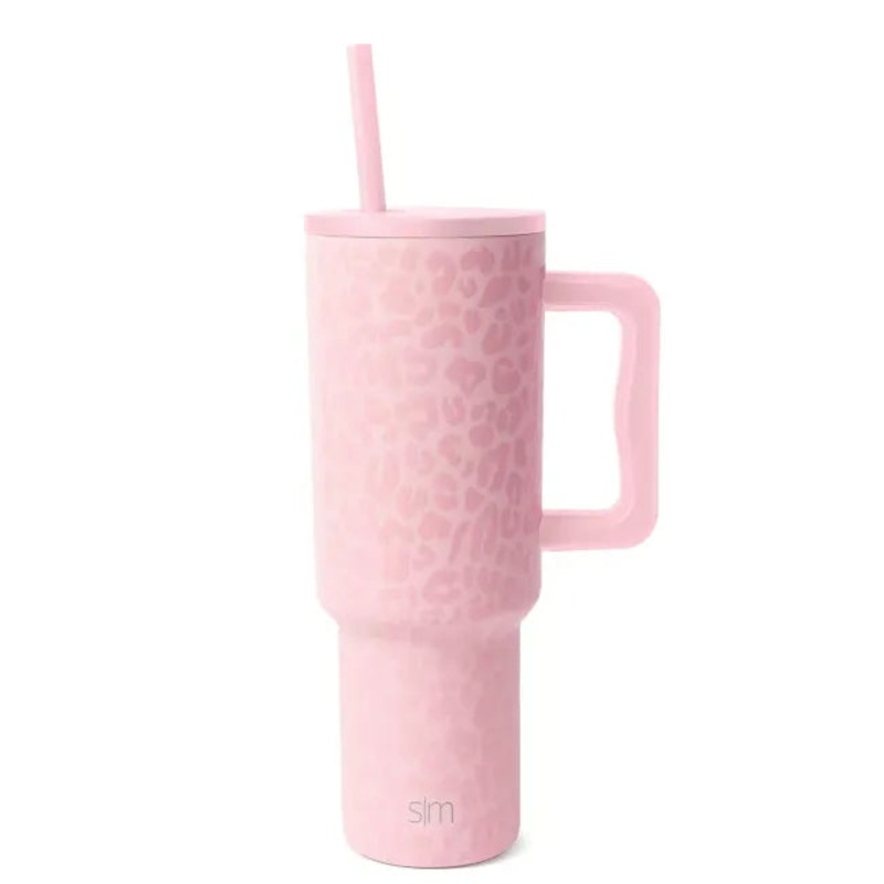 40oz Stainless Steel Leopard Lidded Tumbler- Pink