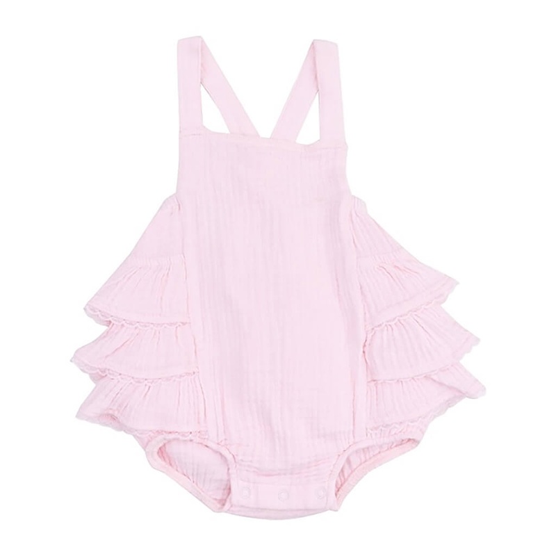 Ballerina Ruffle Sunsuit Solid Muslin Pink