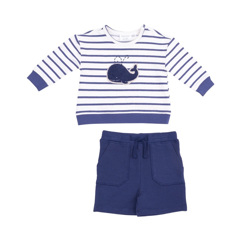 Bubbly Whale Blue French Terry Sweatshirt with Chenille Patch and Short