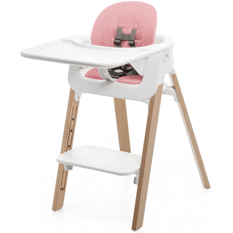 Stokke Steps Complete High Chair with Cushion – White/Natural/Pink