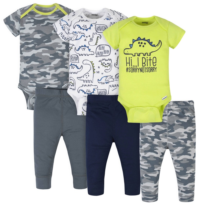 6-Piece Baby Boys Dino Onesies Brand Bodysuits & Pants Set
