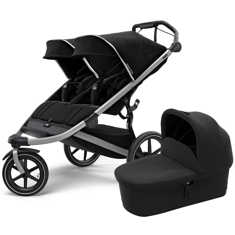 Thule Urban Glide 2 Double Jogging Stroller + Bassinet Bundle – Black / Black