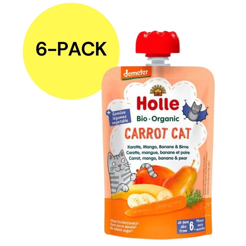 Holle Organic Pouches 6+ – Carrot Cat Fruit & Veggie Puree (6 Pack)