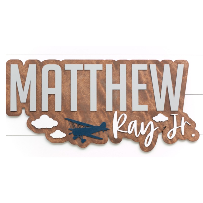 Sugar + Maple Personalized Bubble Wood Sign | Airplane