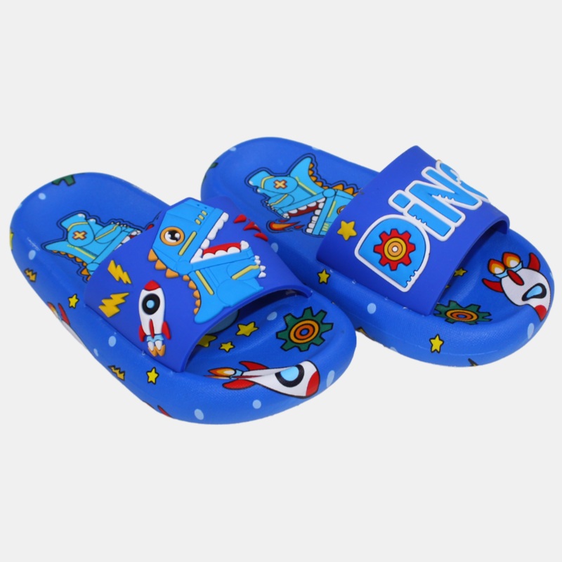 Boys Rubber Slides  Blue with Dinosaur Design