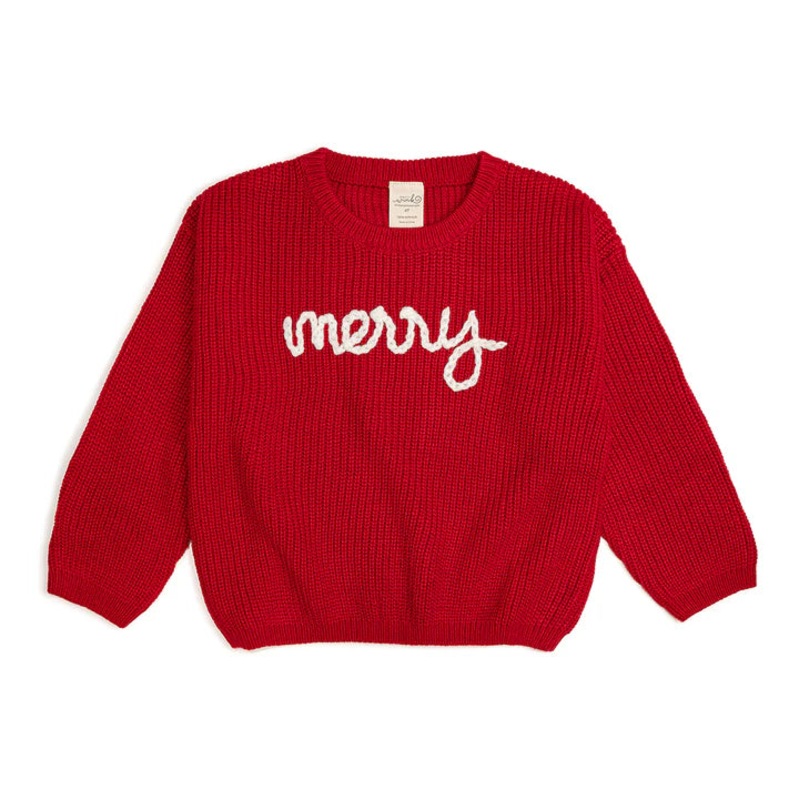Merry Christmas Yarn Knit Sweater – Red