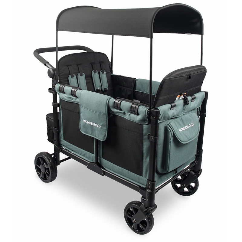 WonderFold OPEN BOX W4 2.0 Elite Multifunctional Quad (4 Seater) Stroller Wagon – Hunter Green