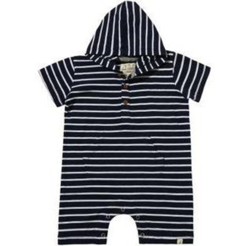 Me & Henry Charlie Hooded Romper | Navy/White Stripe