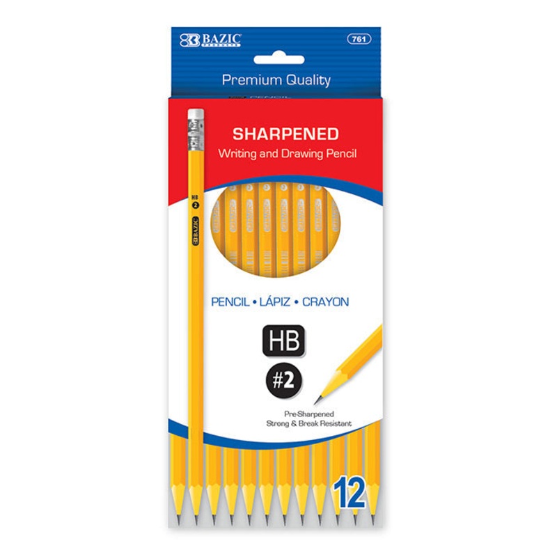 BAZIC Pre-Sharpened #2 Premium Yellow Pencil (12/Pack)