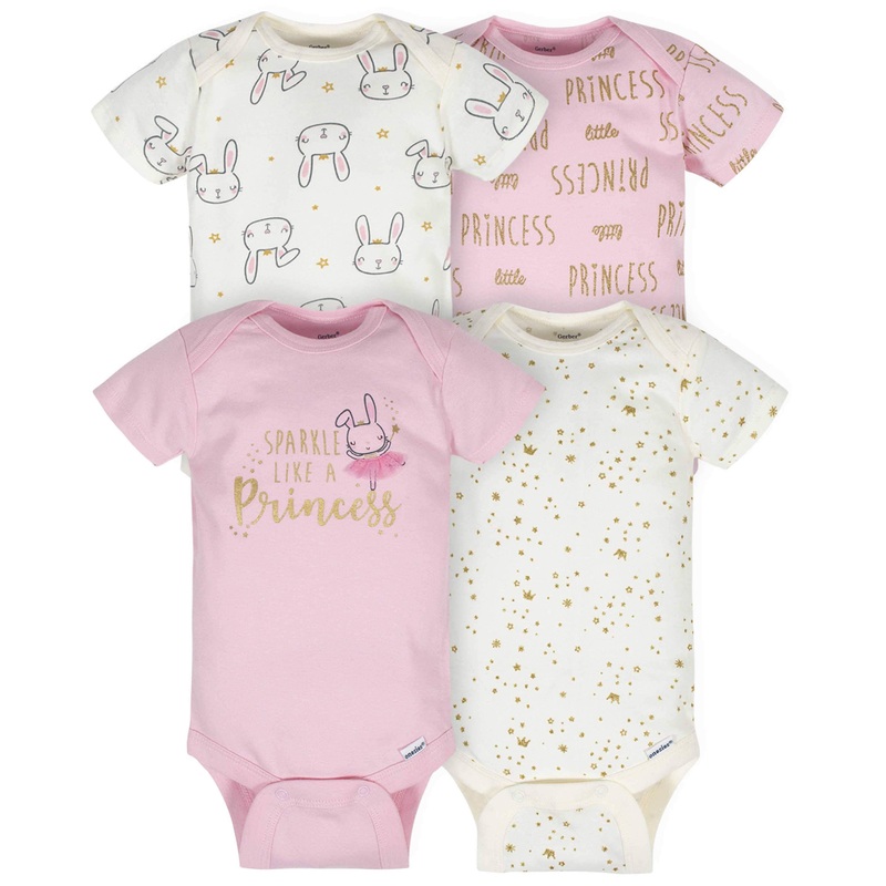 4-Pack Baby Girls Princess Short Sleeve Onesies Bodysuits
