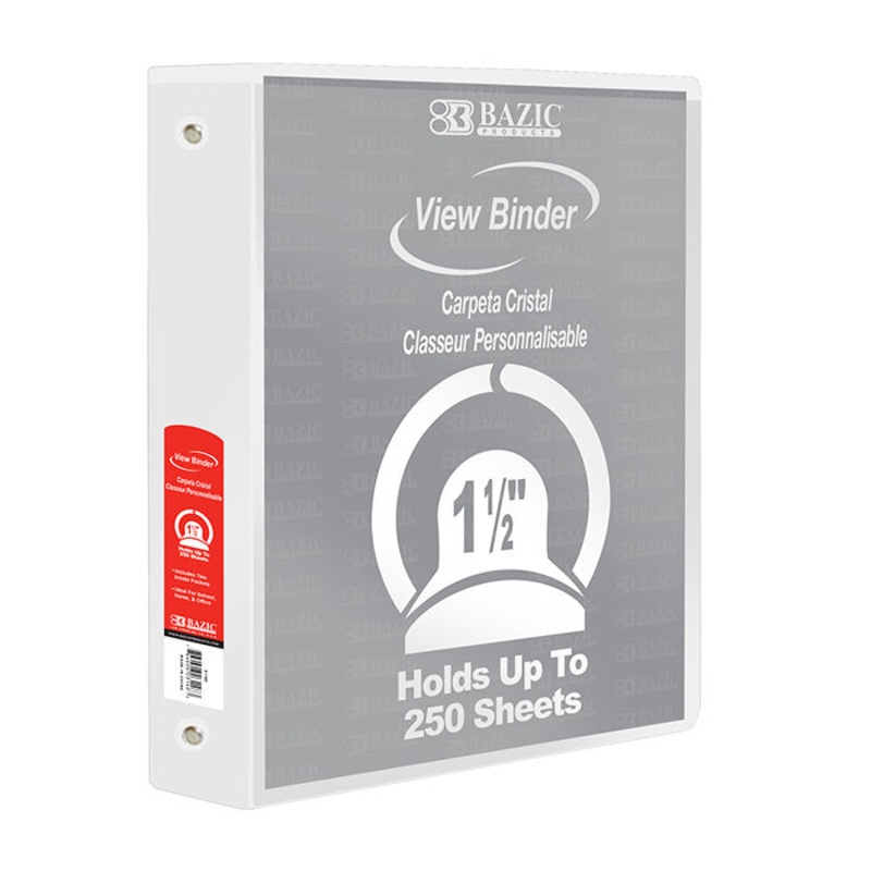 BAZIC 1.5″ White 3-Ring View Binder w/ 2-Pockets