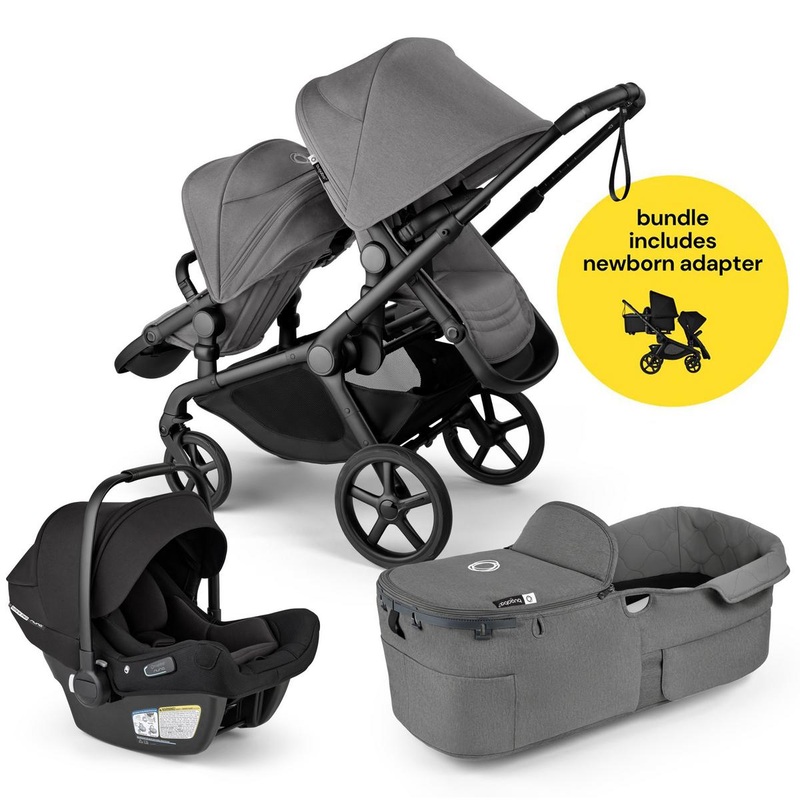 Bugaboo Kangaroo All-Position Newborn Double Stroller + Turtle Air Shield By Nuna Travel System Bundle – Black / Moon Grey / Moon Grey