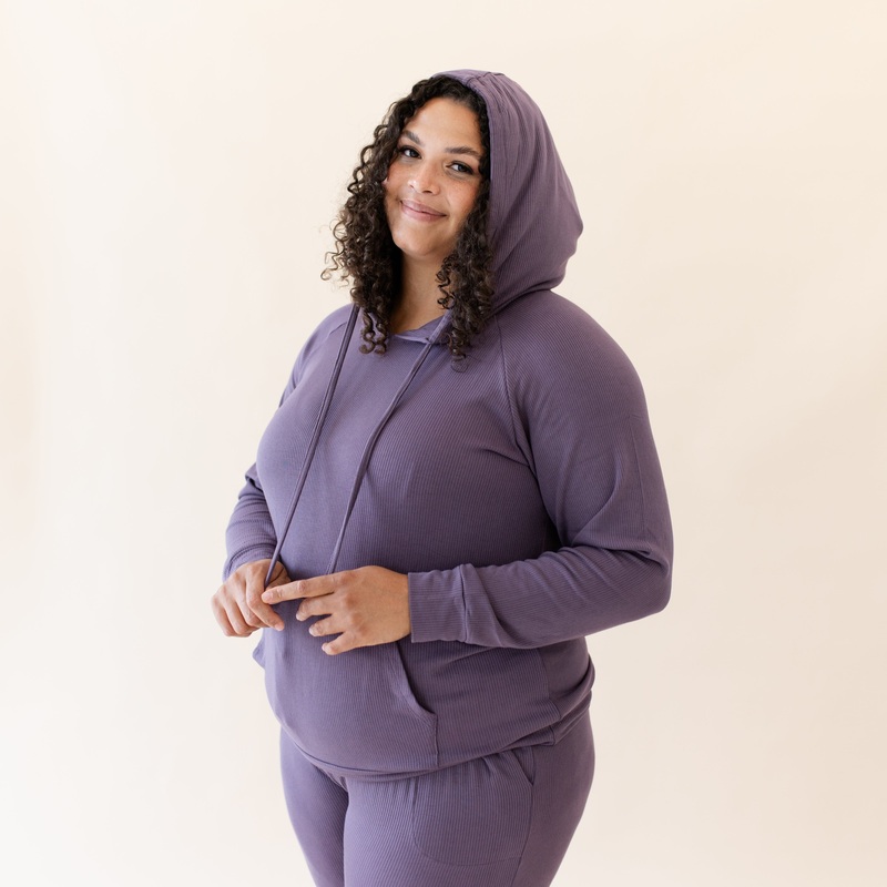 Women’s Ribbed Hoodie in Currant