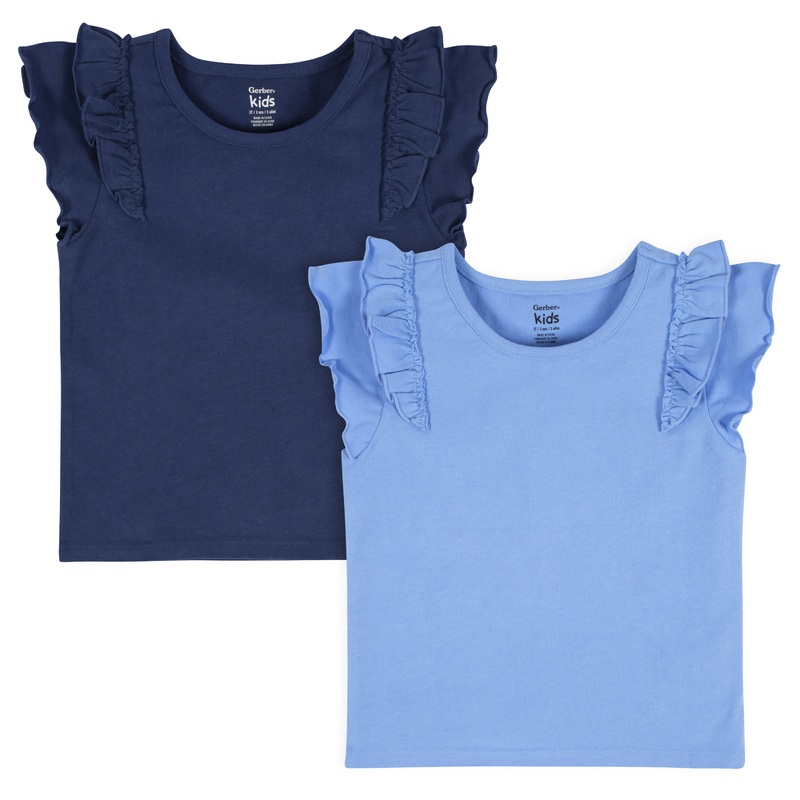 2-Pack Infant Girls Blue Double Ruffle Tops