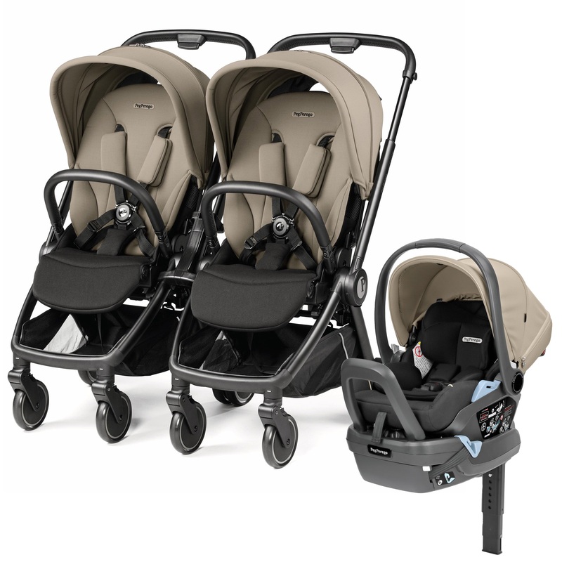 Peg Perego City Loop Double Stroller + Primo Viaggio Lounge Travel System Bundle – Black / Vanilla Blend / Vanilla Blend