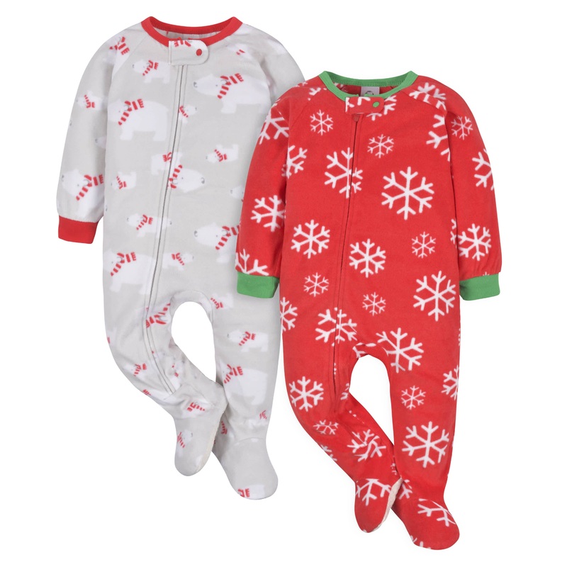2-Pack Toddler Neutral Snowflakes & Bears Fleece Pajamas, 5T