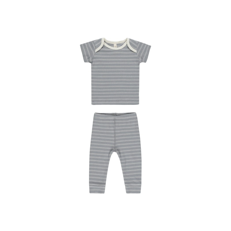 Quincy Mae Ribbed Short Sleeve Tee + Legging Set – Blue Pinstripe