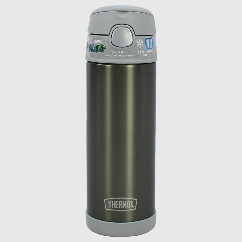 Thermos Bottle 470ml  Gray Stainless Steel & Straw Lid
