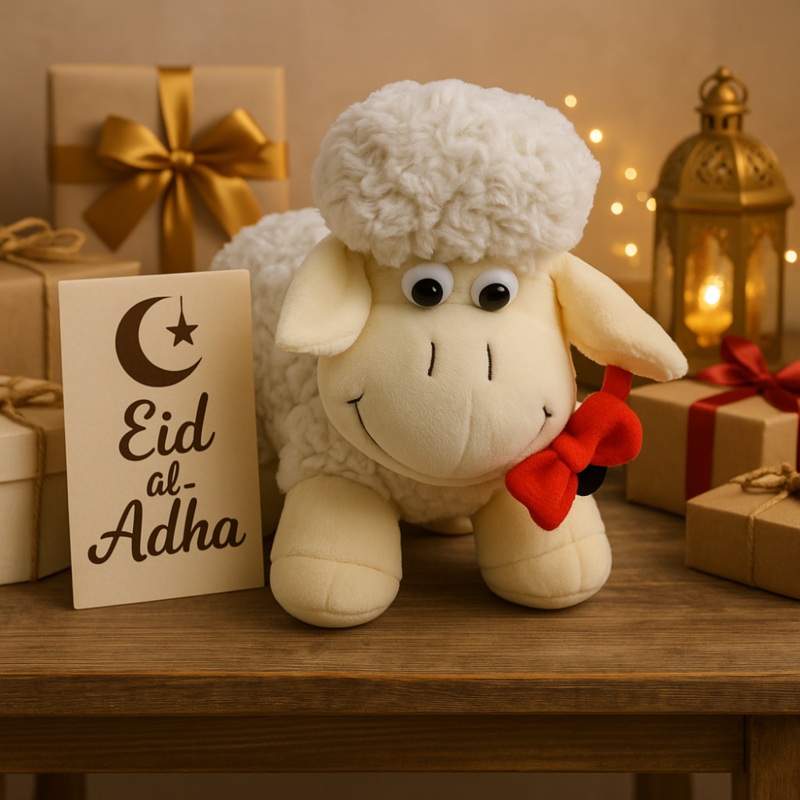 White Sheep Plush Toy with Red Bow