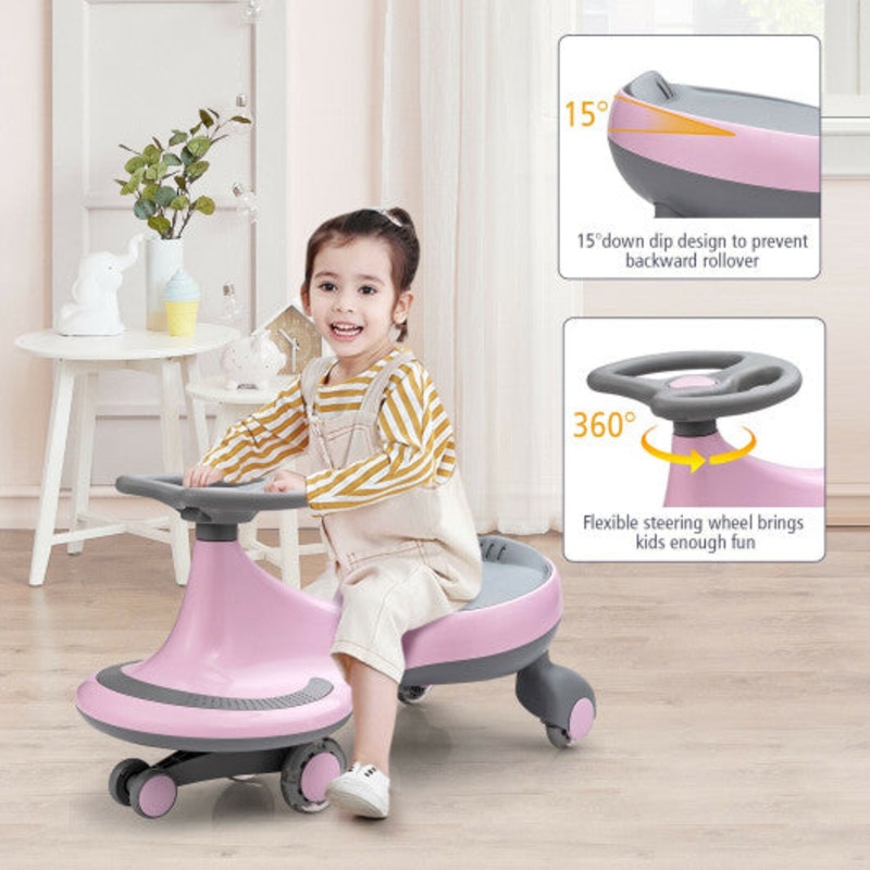 Wiggle Car Ride-on Toy With Flashing Wheels-Pink