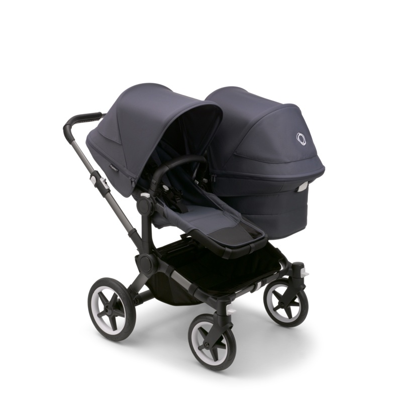 Bugaboo Donkey 5 Duo Bassinet & Stroller Seat – Stormy Blue Canopy/Stormy Blue Fabrics/Graphite Chassis