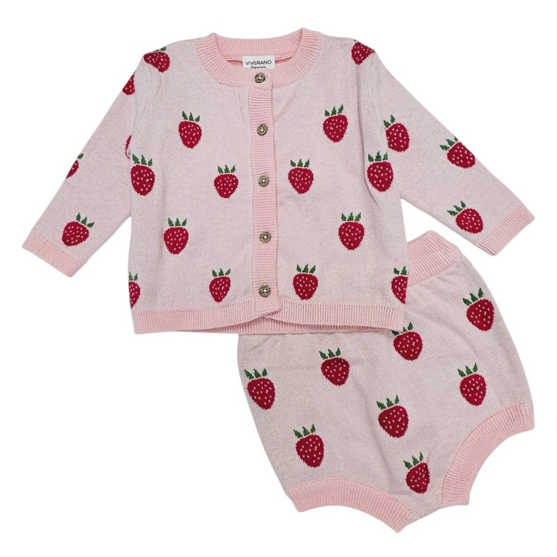 VOG Strawberry Jacquard Knit Baby Cardigan & Bloomer