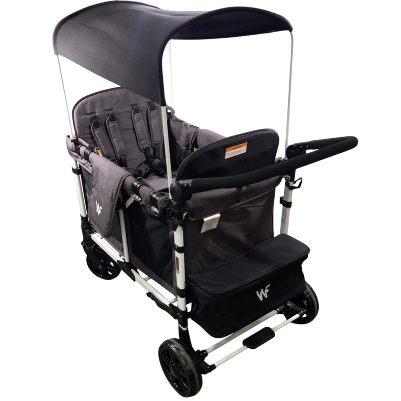 Wonderfold W4 Luxe Quad Stroller Wagon, Charcoal Grey with White Frame, 2024