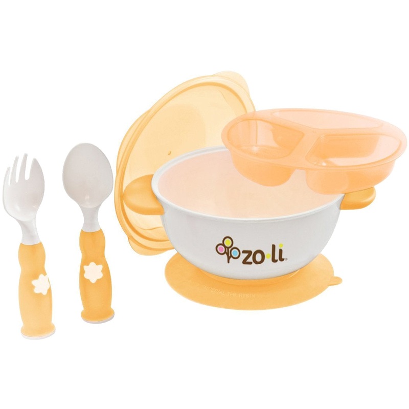 ZoLi Baby Stuck Suction Bowl Feeding Kit in Orange