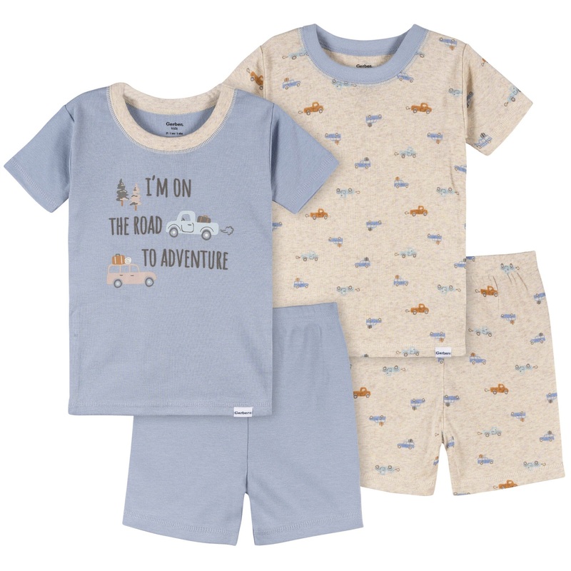 4-Piece Infant & Toddler Boys Cars Top and Shorts Pajama Set