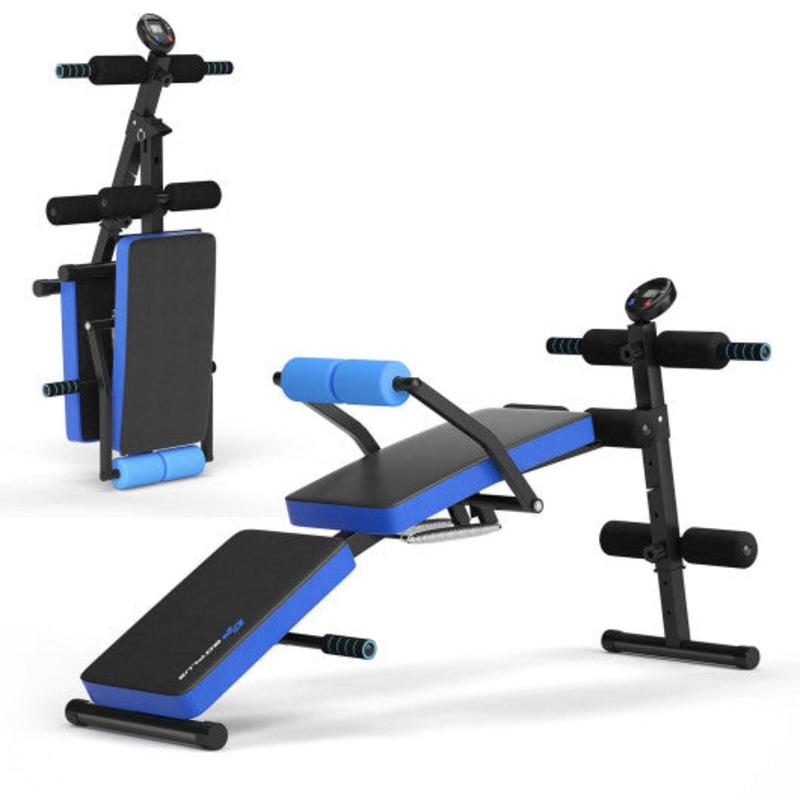 Adjustable Sit Up Bench With LCD Monitor-Blue