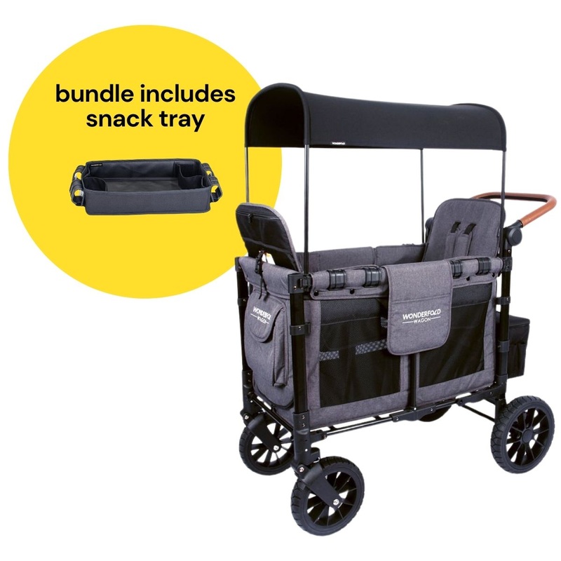 Wonderfold W2 Luxe Multifunctional Double (2 seater) Stroller Wagon + Snack Tray Bundle – Charcoal Gray