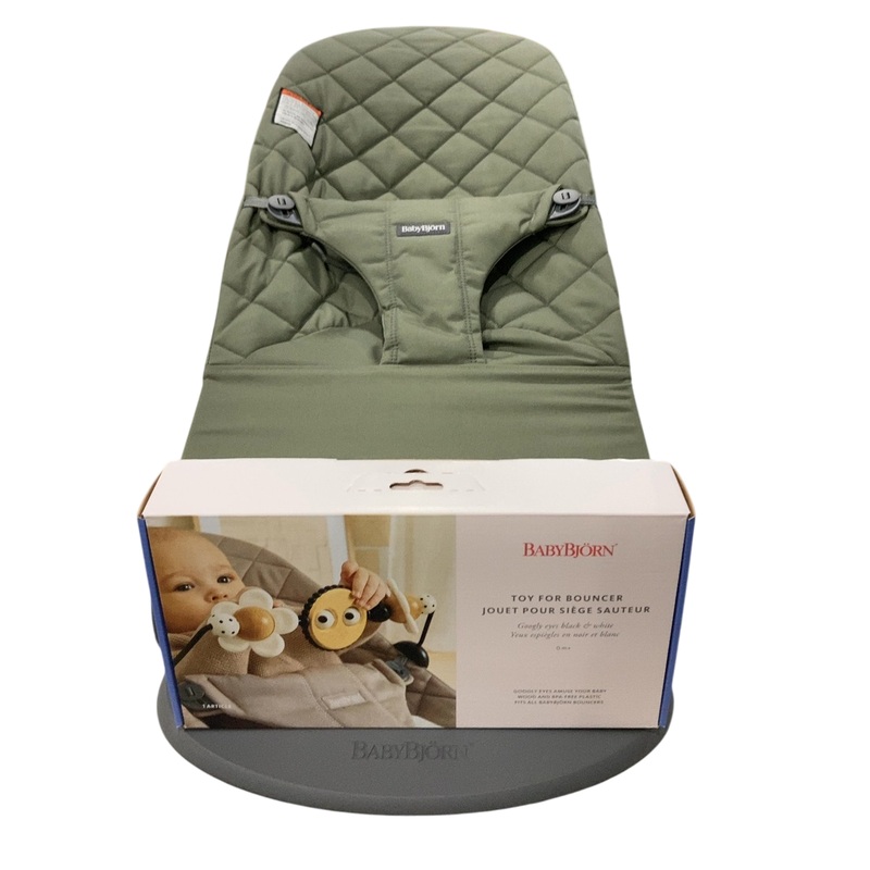 BabyBjorn Bouncer Balance Bundle With Toy Bar, Dark Green, Dark Gray Frame, Black and White Googly Eyes