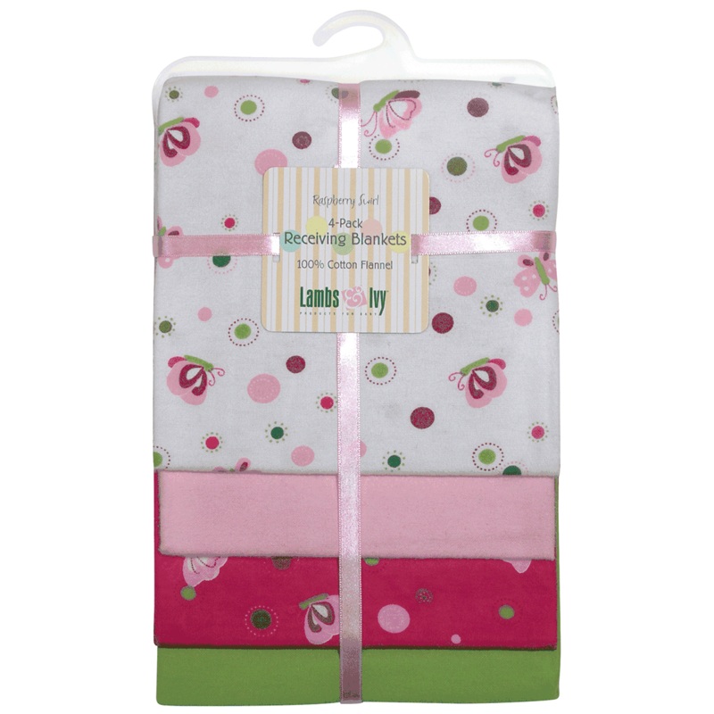 Lambs & Ivy Raspberry Swirl 4 Pack Flannel Blankets