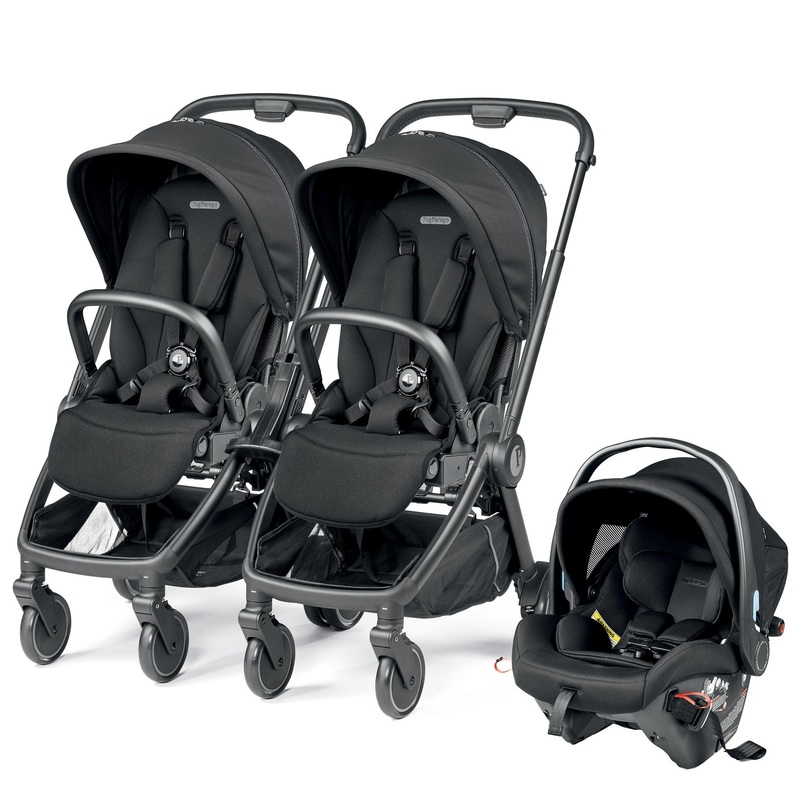 Peg Perego City Loop Double Stroller + Primo Viaggio Urban Mobility Travel System Bundle – Black / True Black / True Black