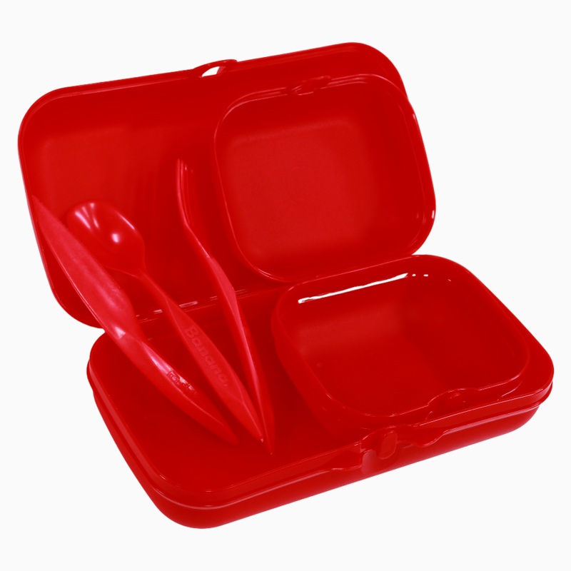 Red Plastic Lunch Box Set  (3-in-1 Easy Lock)