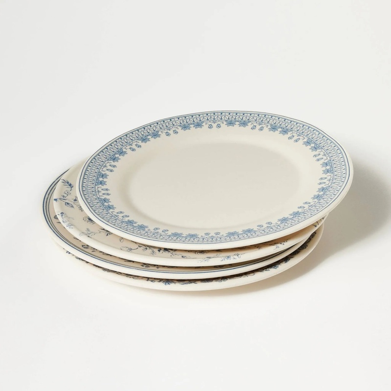 4pc Melamine Mixed Pattern Dinner Plate Set