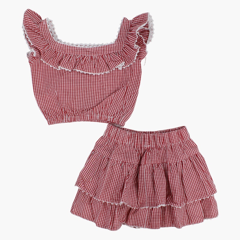 Girls Cotton 2-Piece Outfit Set – Checkered