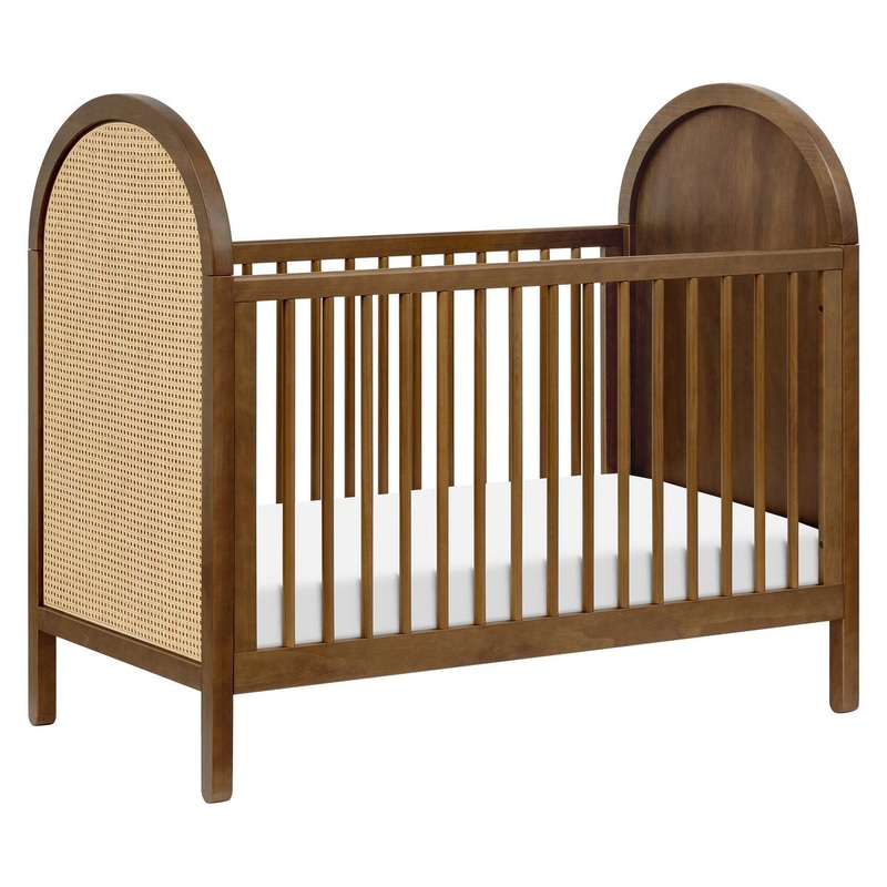 Babyletto Bondi Cane 3-in-1 Convertible Crib w/ Toddler Bed Conversion Kit – Natural Walnut / Natural Cane