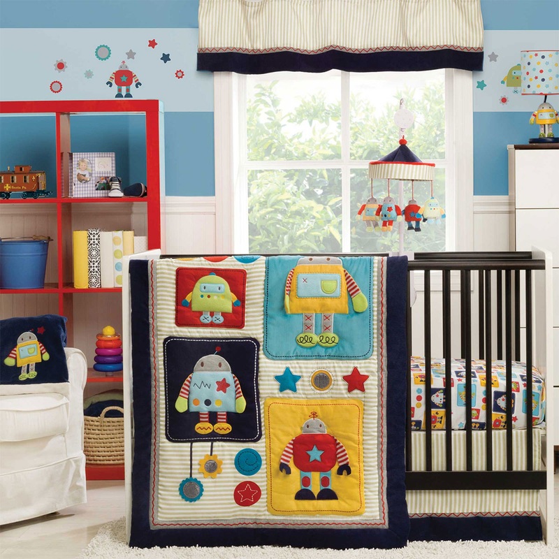 KidsLine Robots Play 4 Piece Crib Bedding Set