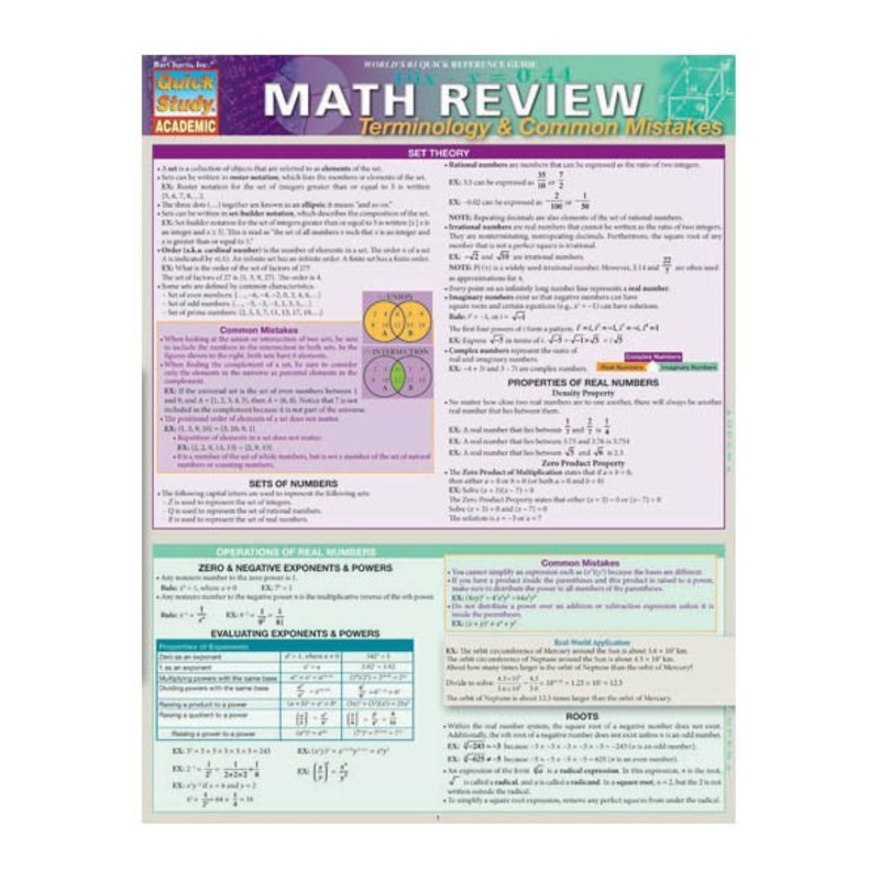QuickStudy Math Review-Terminology and Common Mistakes Laminated Study Guide